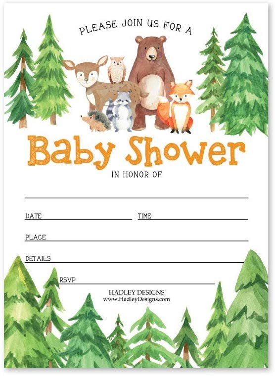 Animal Party DIY Supplies Coed Rustic Gender Reveal Neutral Theme Sprinkle Invite for Boy or Girl 25 Greenery Woodland Baby Shower Invitations Cute Deer Bunny Fill Write in Blank Printable Card